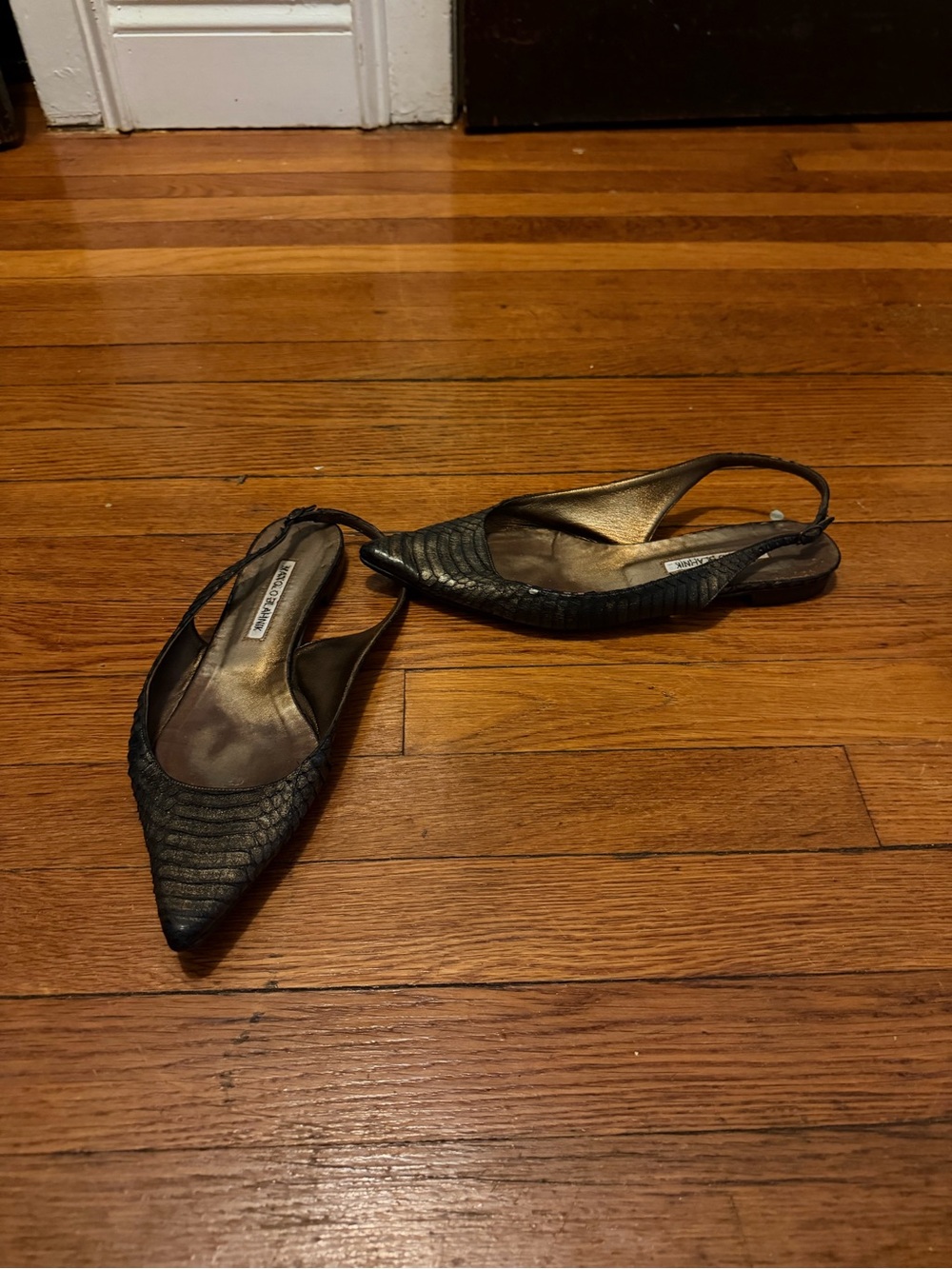 Vintage Pointed Slingback Flats in Black - Manolo Blahnik